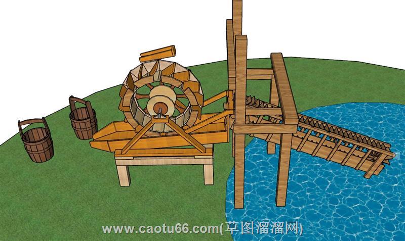 木质水车水轮车模型