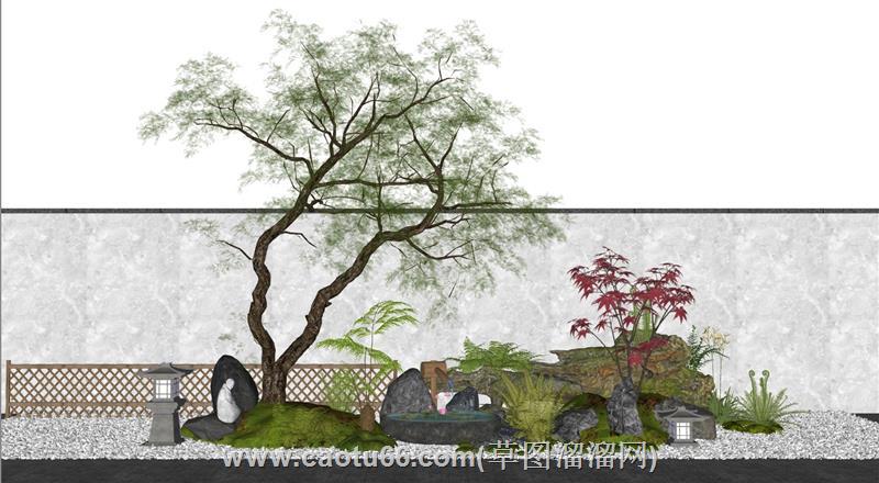新中式庭院植物组合模型