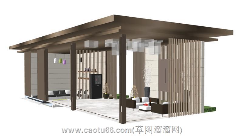 新中式异形景观廊架模型