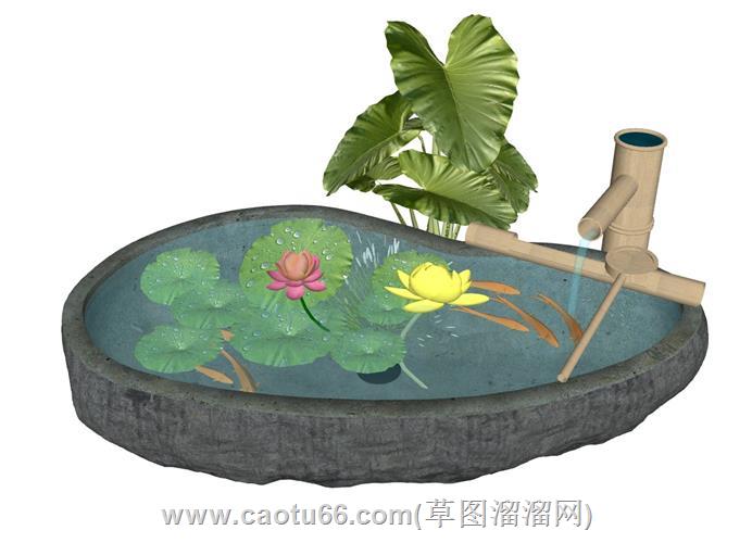 景观小品荷花池模型