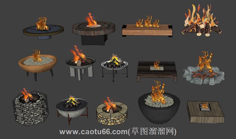 篝火暖炉围炉模型