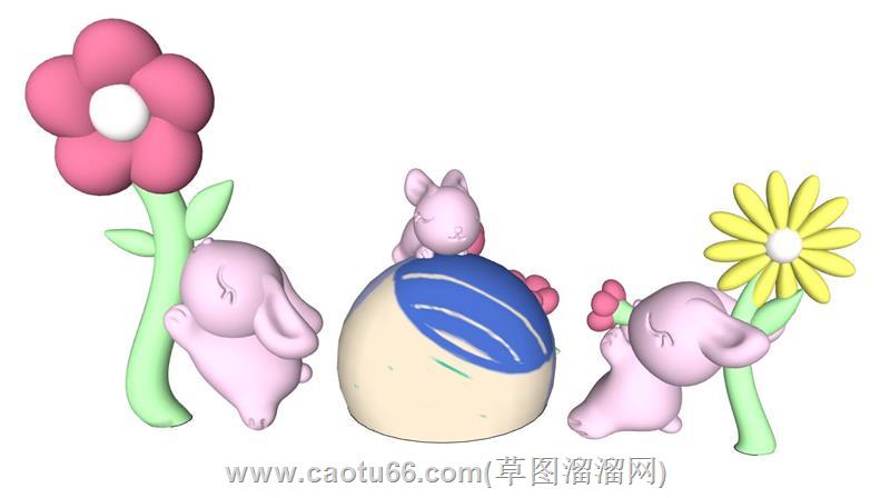 兔子花朵雕塑模型