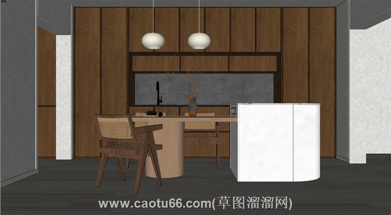 中古风厨房岛台模型