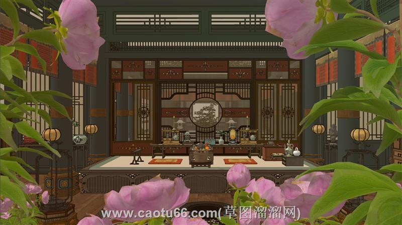 古代会客厅暖房影视模型
