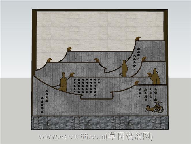 中式屋脊景墙模型