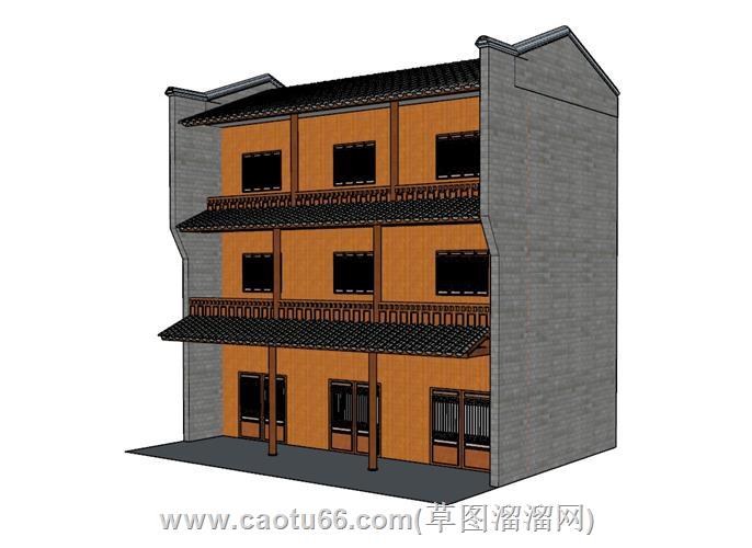 中式徽派民房建筑模型