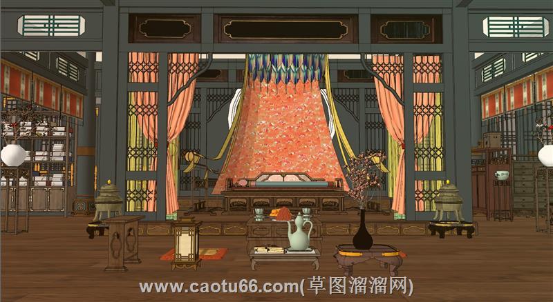 古代厢房影视场景模型