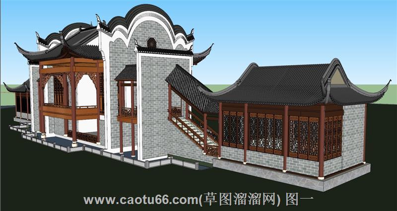 中式传统徽派戏台建筑模型