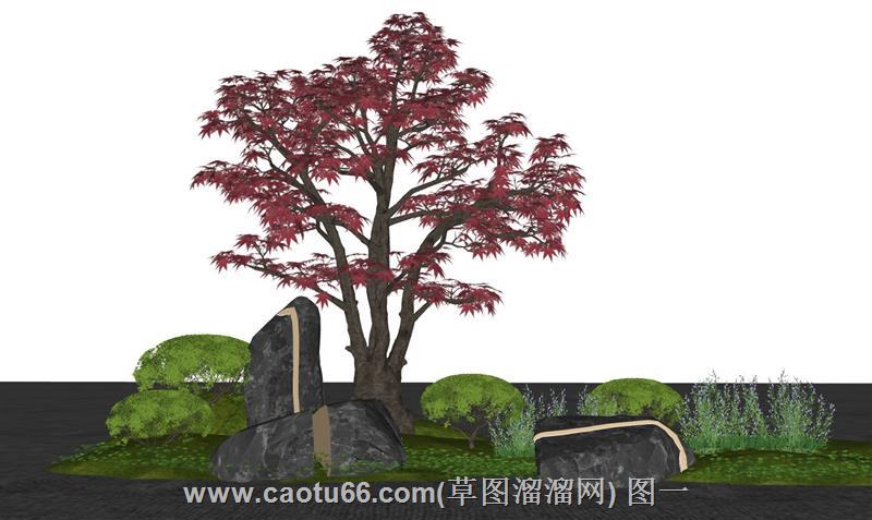 庭院植物石头景观小品模型