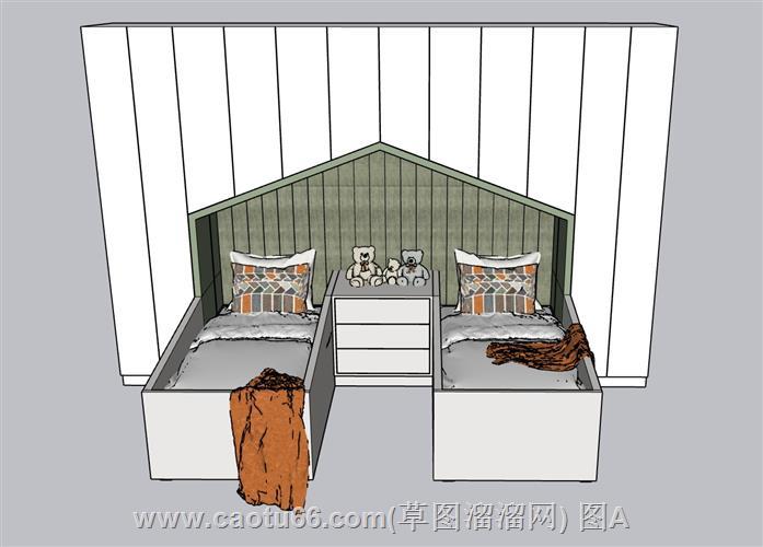 儿童双人床铺模型