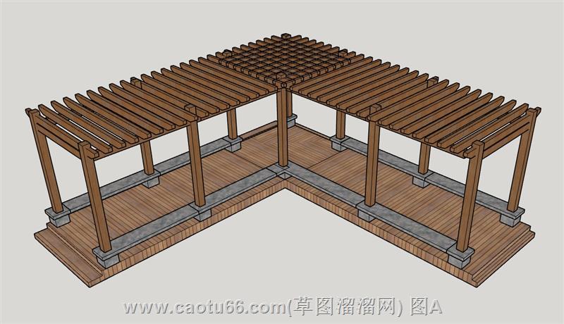 木质L形廊架模型