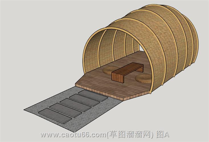 户外休憩草编小屋模型