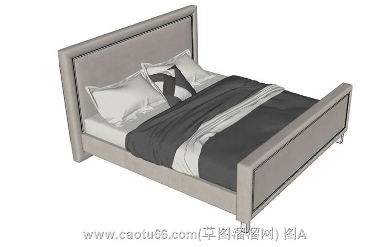 现代双人床铺模型