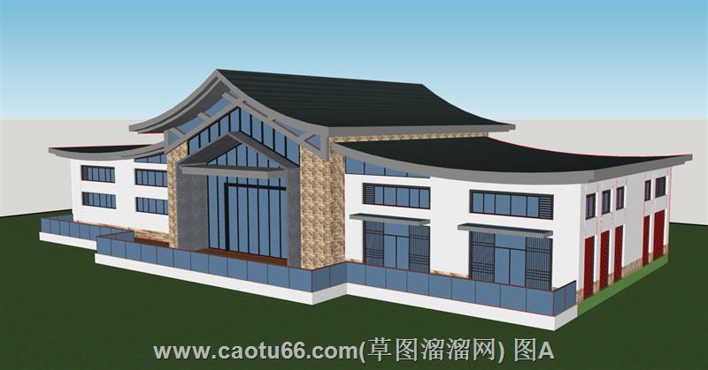 中式游客中心建筑模型