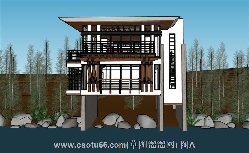 临水而建！现代风架空度假别墅模型来袭
