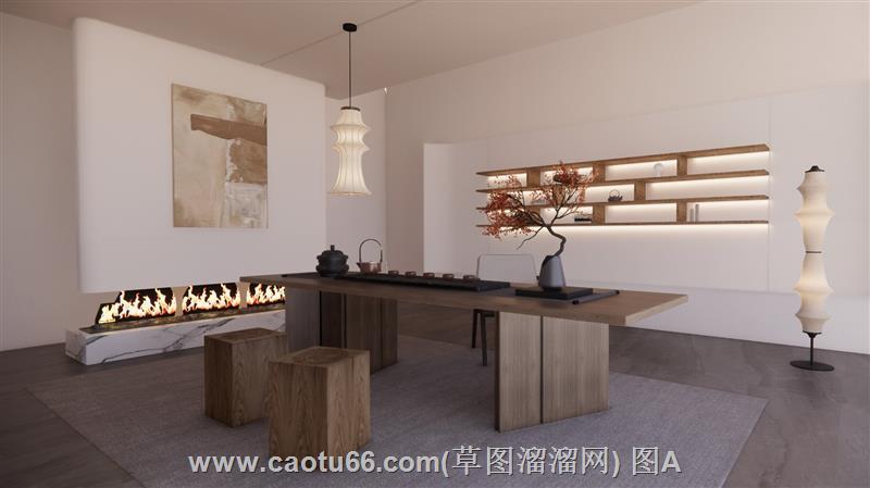 必看！沉浸式侘寂风格茶室3D模型，感受宁静之美