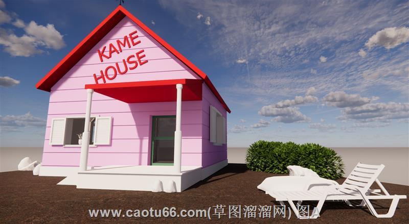 七龙珠龟仙人木屋SU模型，高度还原动漫场景