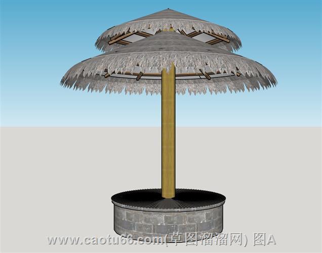 必看！双层茅草亭配景观座椅模型展示