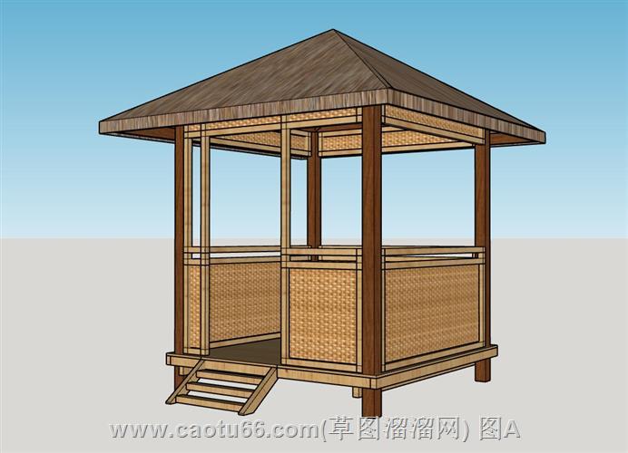 特色木质编织亭子模型展示，细节丰富