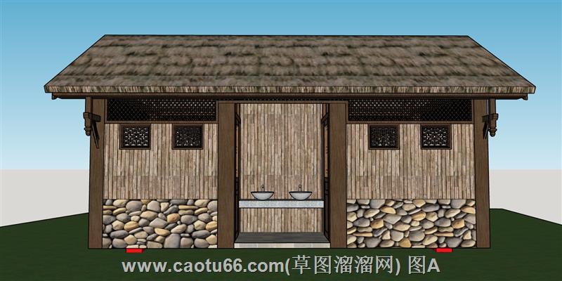 茅草公共卫生间特色小屋建筑模型