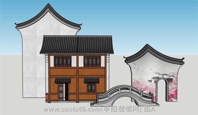 江南水乡风民居拱桥景墙建筑模型展示