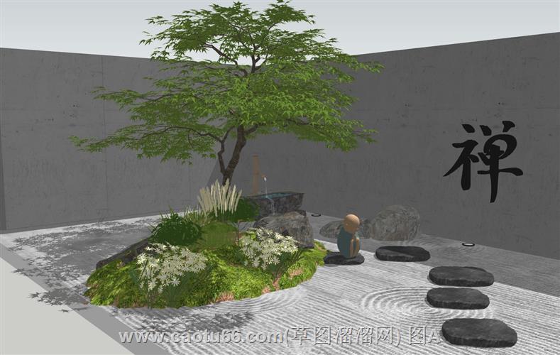 还原经典的日式禅意园林景观模型呈现