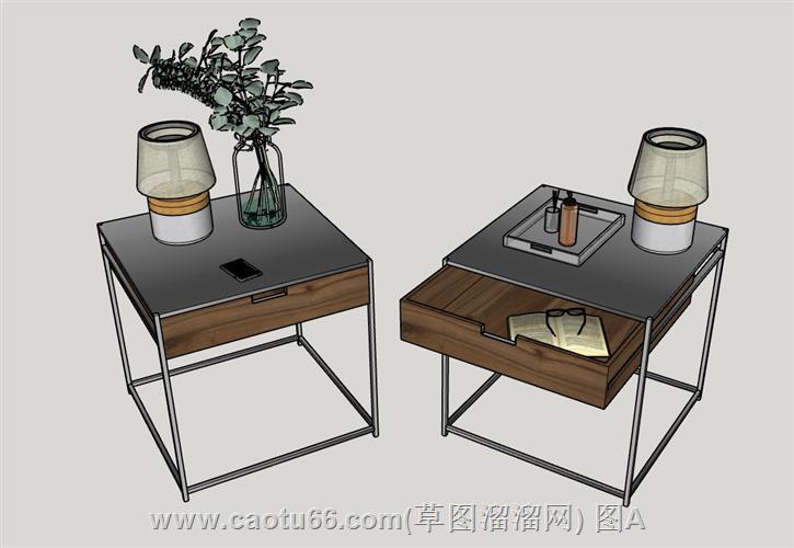 现代简约风带抽屉边几模型展示