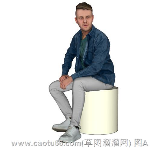 身着牛仔装的外国男人坐姿模型展示