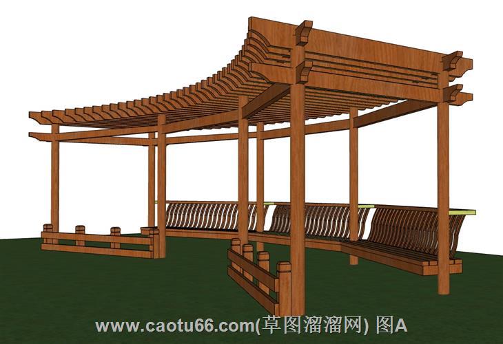 精致设计的弧形木质景观廊架模型示例