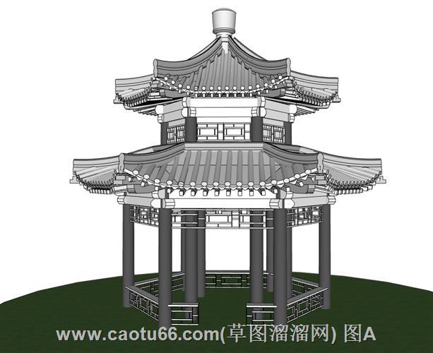 还原传统风格的六角亭凉亭模型
