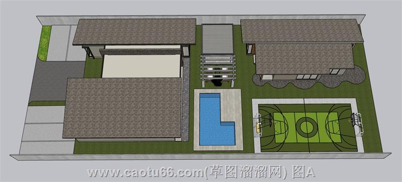 惊艳！豪华别墅配游泳池与球场模型展示