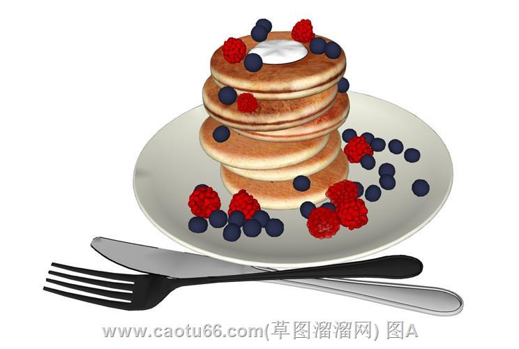 精致呈现的蓝莓点缀美味大饼食物模型分享