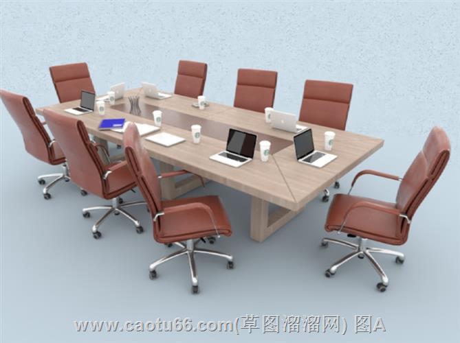 宽敞多人会议桌及办公桌椅组合模型赏析