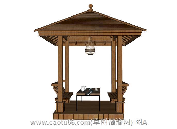 精美木质亭子休闲空间模型展示