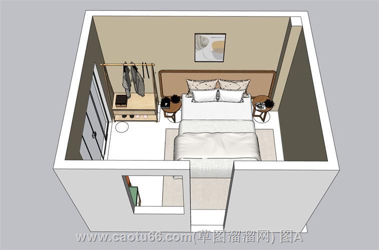 温馨室内卧室房间床铺模型展示