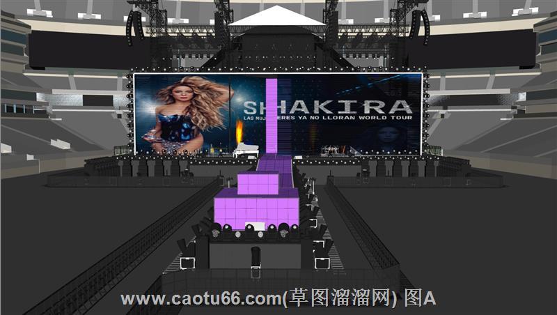 分享夏奇拉巡演同款舞台T台SU模型，含灯光桁架设计可下载