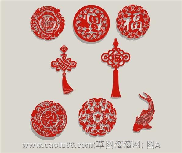 精美中式剪纸窗花福字模型，传承文化韵味