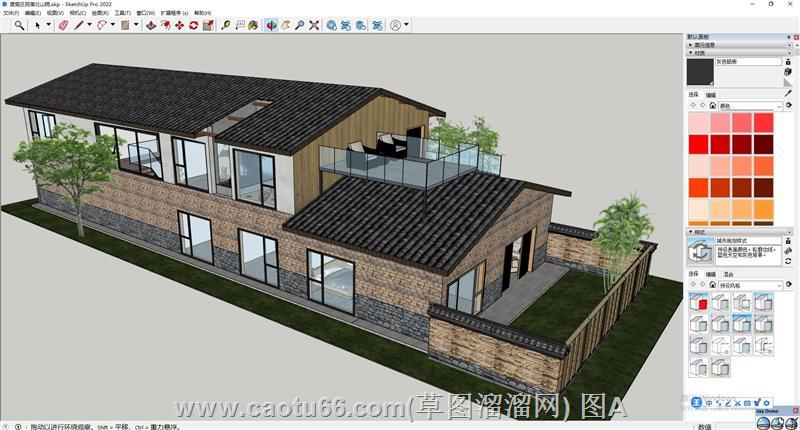 坡屋顶邂逅民宿住宅，木质与砖石结合，打造独特乡村风SU模型