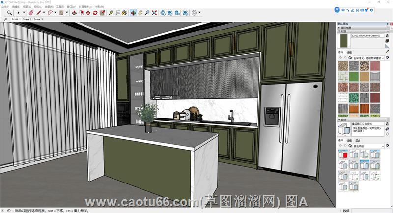 厨房精致岛台搭配复古绿橱柜，打造实用又吸睛的理想厨房