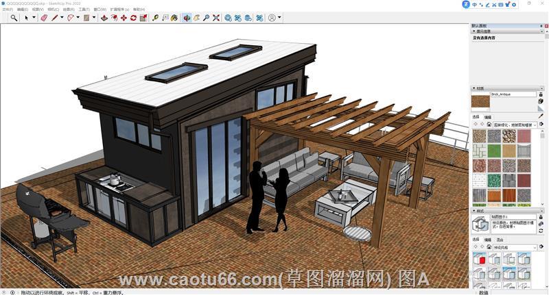 带廊架小屋，内置烧烤架，打造惬意户外休闲空间