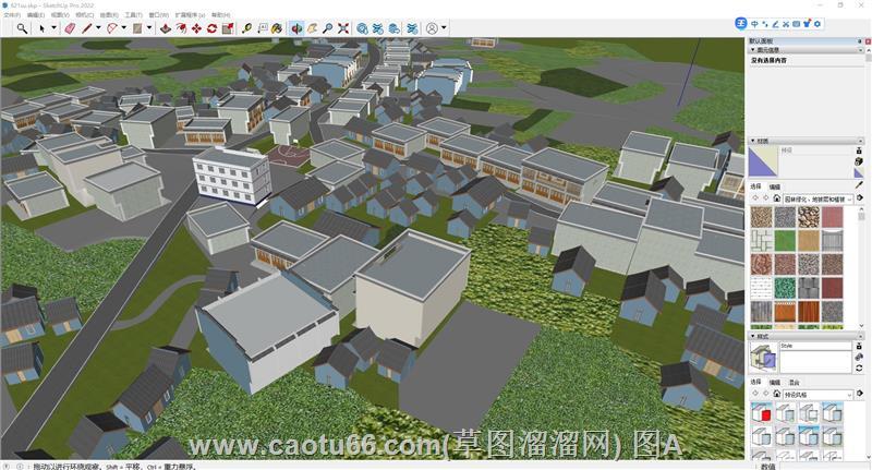 Sketchup鸟瞰视角下的中式乡村小镇，传统韵味与田园风光交融
