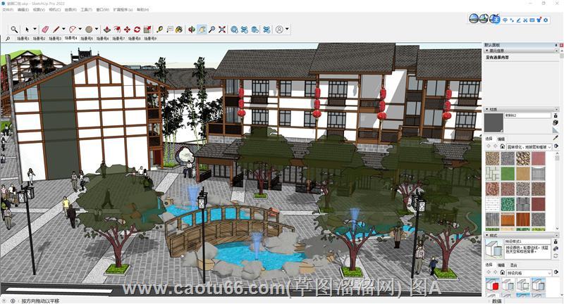 Sketchup展示中式商业街建筑街道：传统元素与现代布局的精妙碰撞
