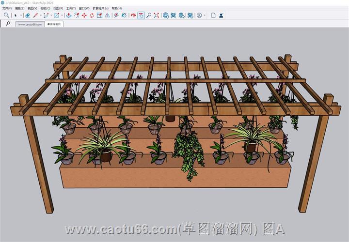 凉棚花盆植物免费skp模型