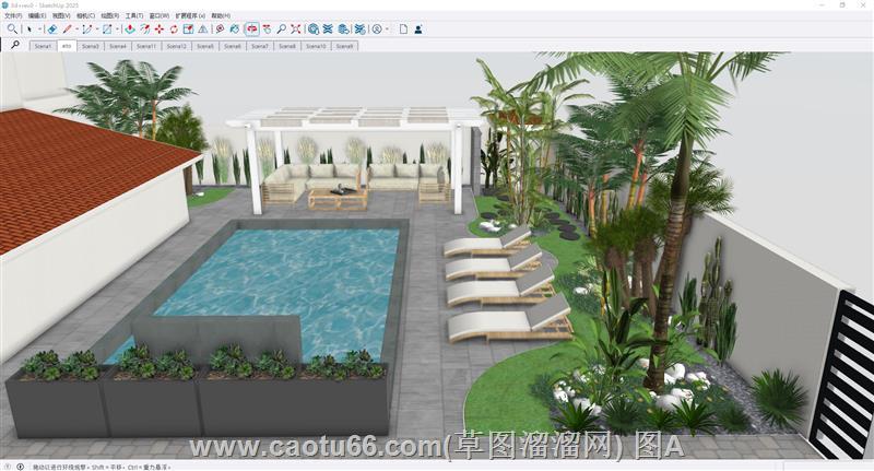 庭院泳池植物景观enscape模型素材库