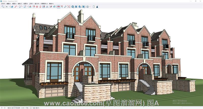 英式三拼别墅建筑SU模型