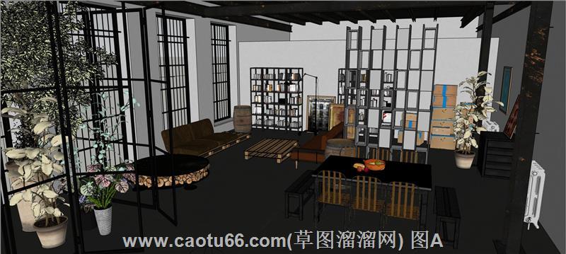 工业风与混搭风客厅家装SU模型