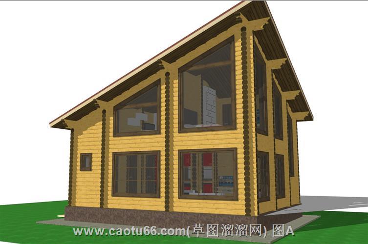 坡屋顶木屋别墅带室内SU模型