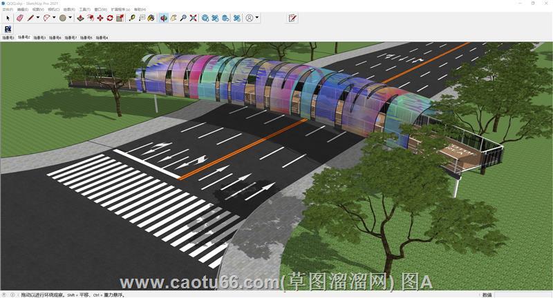 斑马线公路上的人行天桥SU模型