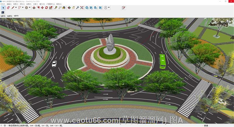 城市公路道路环岛交通斑马线SU模型