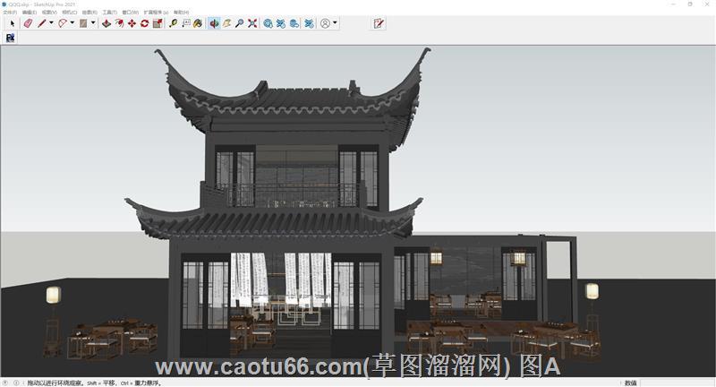 新中式茶馆建筑SU模型